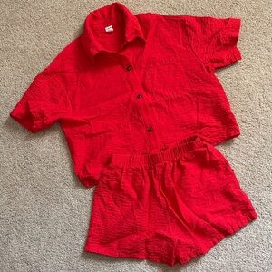 Girls Red Button-Up Shirt and Shorts Set size 10
